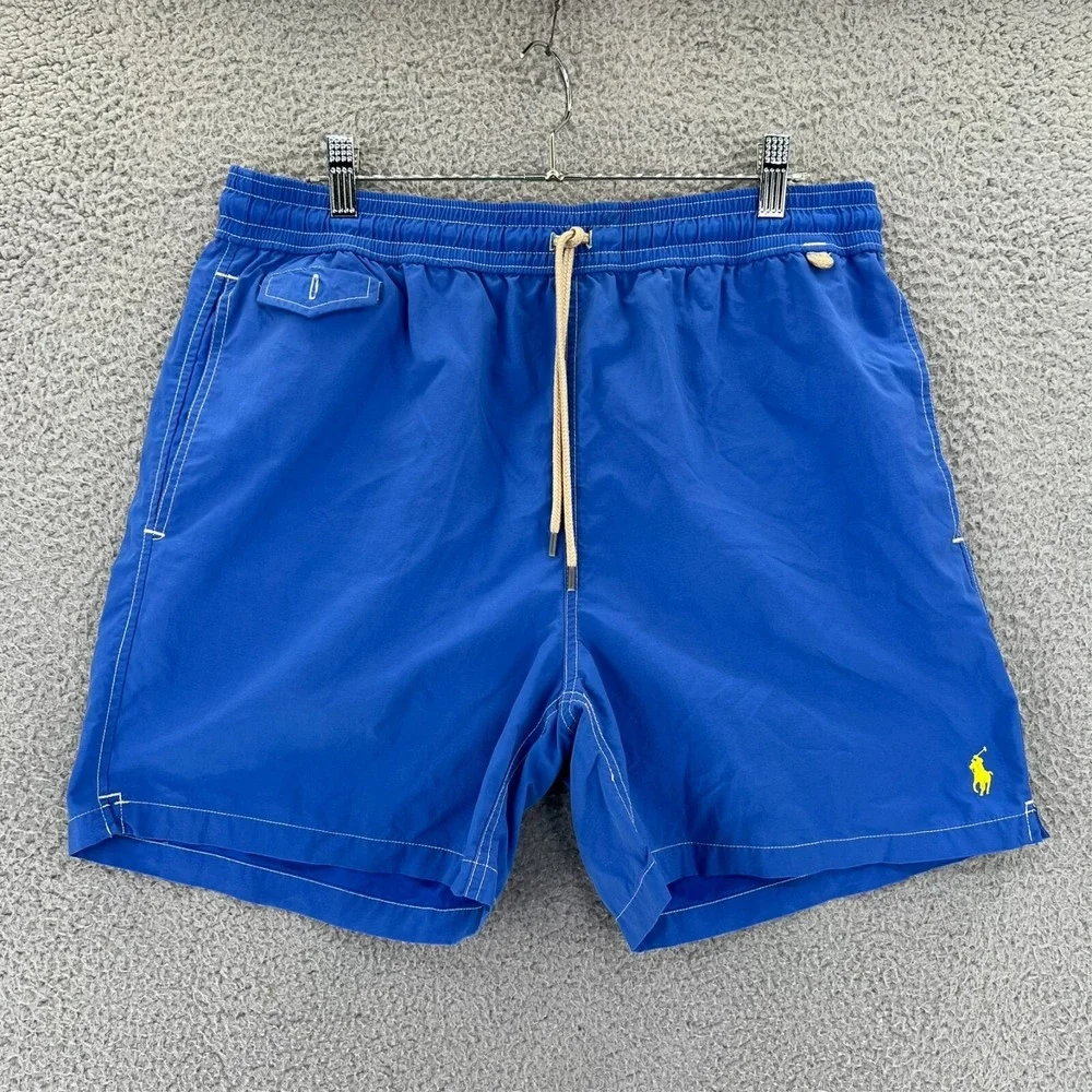 POLO RALPH LAUREN Swim Trunks Men's XL (33x5) Blue Drawstrings Pockets READ
